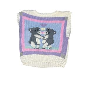 Vtg Kissing Bears Knit Sweater Vest L – Cottagecore Grandma-Core Pastel Cute